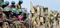 South Sudan People’s Defence Force soldiers (left) and Uganda People’s Defence Force (UPDF) soldiers