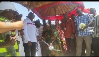 Dr. Mahamudu Bawumia and some traditional leaders at the sod cutting of the Ejura Hospital project