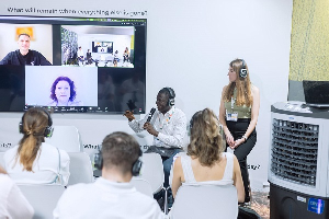 Ing Dr Glenn Kwabena Gyimah (speaking) at the World Climate Foundation panel discussion