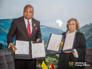 Ablakwa with Colombian Foreign Minister Villavicencio during the signing of the agreement
