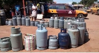 LPG cylinders awaiting to be refilled at a Gas station