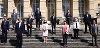Finance ministers of G7 nations with other officials pose for a photo at Lancaster House in London