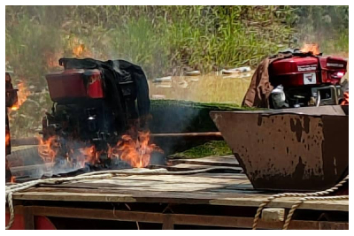 The illegal mining equipment at the Afapire community being burnt