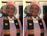 Pamela Bridgewater was honoured with a prestigious, custom-woven, symbolic Kente cloth