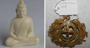 A carved ivory Buddha and a belt buckle from the East India Company uniform were among items taken