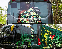 Aduana Stars team bus features Dormaahene's image