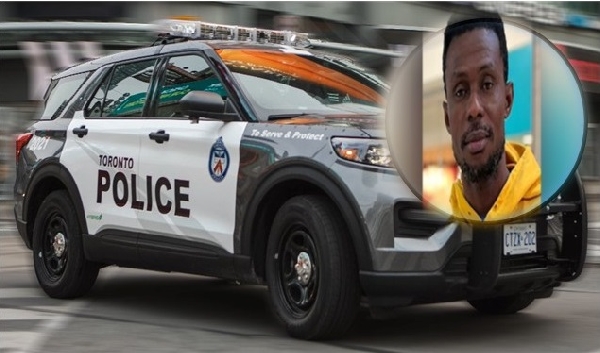 Toronto Police vehicle with insert of the late Adu Boakye