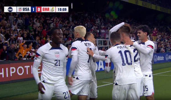 A jubilant US team celebrates one of their goals
