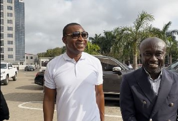 Chairman Wontumi, dressed in a white shirt, upon his arrival at the Accra High Court