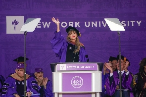 Swift at graduation ceremony at New York University in 2022. Credit: Seth Wenig/AP