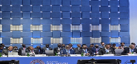 A photo of Dr Johnson Pandit Asiama and other officials at 2026 IMF Annual Meeting