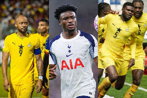 L-R: Jordan Ayew, Kudus Mohammed and Thomas Partey