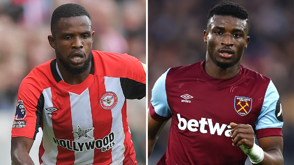 Nigeria Frank Onyeka of Brentford (left) and Arsenal Ghana midfielder Thomas Partey (right)