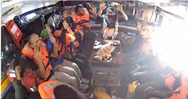 Reports say dis photo dem post on Telegram show activists with dia hands up inside di Madleen