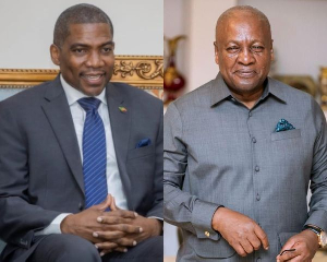 Terrance Michael Drew (L) is on a state visit to Ghana to see President John Mahama (R)