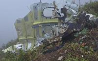 Indonesian National Search and Rescue Agency shows debris of an ATR 42-500 turboprop airplane