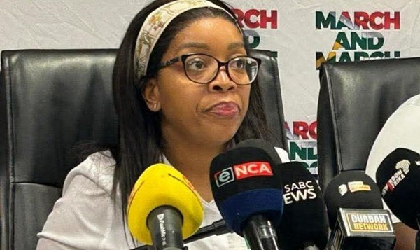 Jancita Ngobese-Zuma is the leader of the March-and-March speaking at the presser