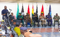 Dr Serebour Quaicoe seated with the service chiefs at the meeting held in Accra