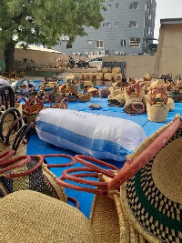 Some woven baskets on display