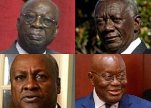 Ala Adjetey, John Kufuor (top l, r) and John Mahama, Nana Akufo-Addo (down l, r)