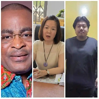 A photo collage of  Emmanuel Nii Ashie-Moore, Liang Liubing and the Singaporean national