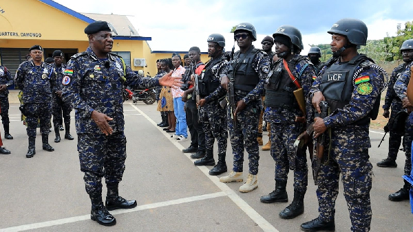 The IGP Christian Tetteh Yohonu addressing police personnel