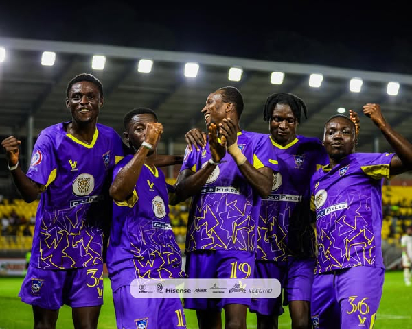 Players of Medeama SC celebrating a goal