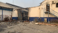 A section of the warehouse affected by the fire at the Tema Industrial Area