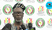 A picture of Asare Akuamoah addressing the media after the programe