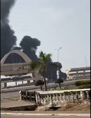 Thick smoke coming from the Black Star Square from alleged burning of plastic chairs