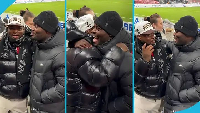 King Promise shares a hug with Micheal Essien