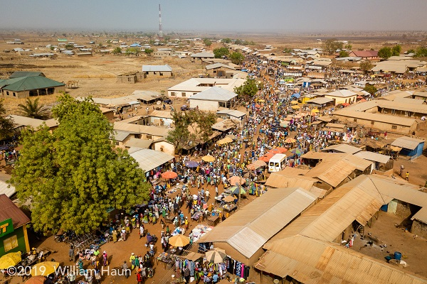 An aerial view of the Gbintiri Market