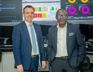 Former UK Security minister Stephen McPartland with VIA CEO Emmanuel Sekyere Asiedu