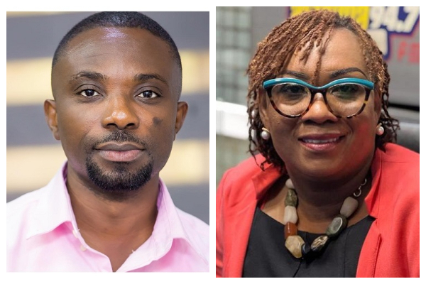 A photo collage of Dennis Miracles Aboagye and Mavis Hawa Koomson