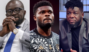L-R:GFA boss Kurt Okraku, Thomas Partey and outspoken entertainment pundit Bullgod