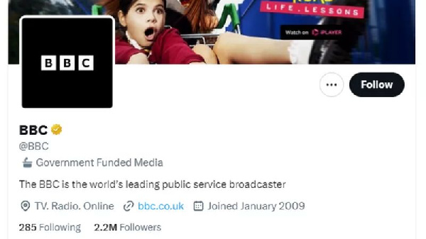 Di BBC dey object to di new name wey Twitter give dia main account