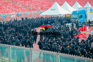 Police officers deployed inside the Baba Yara Sports Stadium for NPP delegates conference