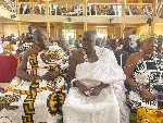 Barimah Osei Hwedie II seated in the middle in white during his 10th anniversary celebration