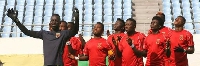 Nzema Kotoko players celebrate after winning the close encounter