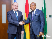 Russian Ambassador Sergei Berdnikov (L) met with Samuel Ablakwa (R) for discussions