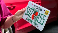 Elderly woman reacts to risqué license plate