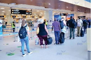 Some foreign travelers at the Kotoka International Airport in Accra