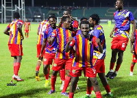 Hearts of Oak players celebrating a goal