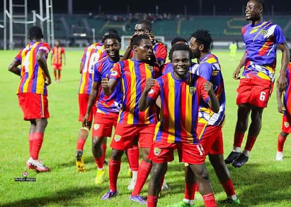 Hearts of Oak players celebrating a goal