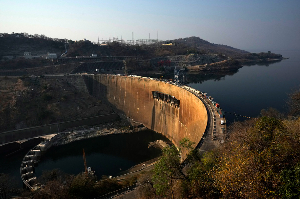 This photo shows the dam wall at Lake Kariba in Siavonga, Zambia This photo shows the dam wall at Lake Kariba in Siavonga, Zambia