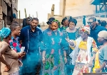 Samira Bawumia and her entourage embarking on tour in Jamestown, a suburb of Accra