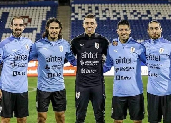L-R: Diego Godin, Edinson Cavani, Fernando Muslera, Luis Suarez and Martin Caceres