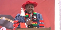 Former President Mahama speaking at the graduation ceremony of the Academic City University College