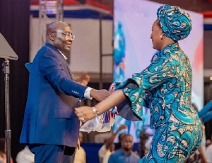 Samira Bawumia walked on stage to embrace her husband, Dr Mahamudu Bawumia, after his address
