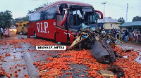 A VIP bus involved in accident at Atwedie